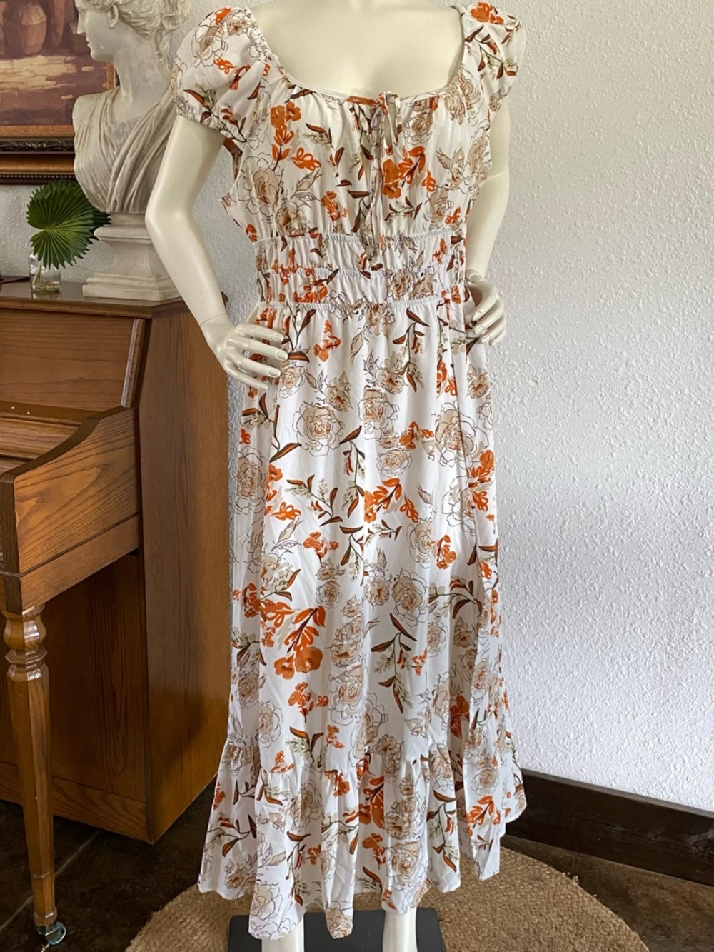SHEIN White Maxi Dress with Orange Floral Print